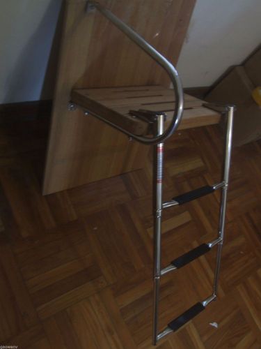 Excellent boat outboard teak swim platform stainless one rail 3 step ladder