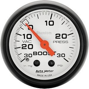 Auto meter 5703 phantom series gauge 2&#034; boost/vacuum (30&#034; hg/30 psi) mechanical