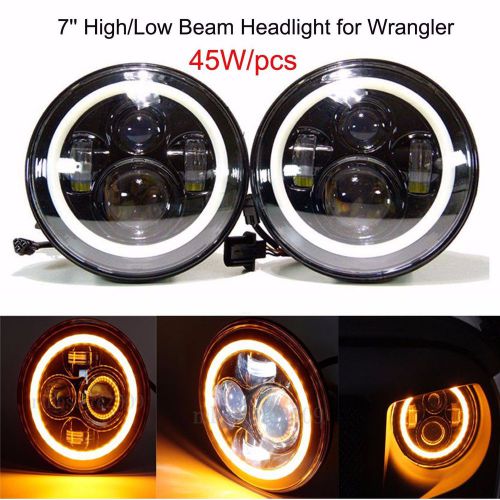 7 '' round led headlights halo angle eyes for jeep 97-2016 wrangler jk lj tj
