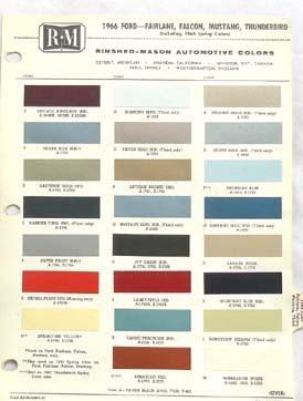 1966 ford r-m color paint chip chart all models original mustang