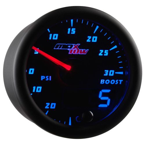 52mm black &amp; blue maxtow double vision 30psi turbo boost/vacuum gauge - mt-bdv01