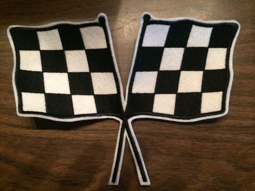 Large vintage nos checkered flag felt stitch on patch 9&#034; racing indy nascar