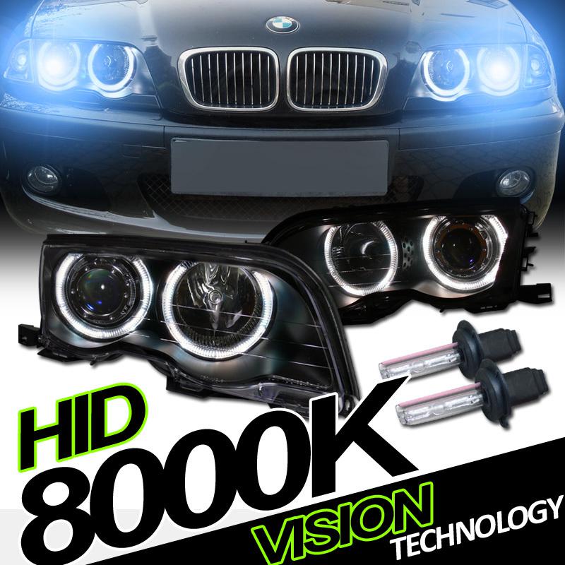 99 00 01 bmw e46 sedan/wagon jdm black 2x halo projector headlights+8000k hid