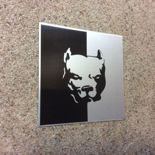 Pit bull satin aluminum car sticker. size 3.15&#034;x3.07&#034;, thickness 0.02&#034;.