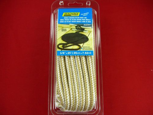 Dock line double braided 3/8" x 25' gold white nylon boat rope seachoice 40021