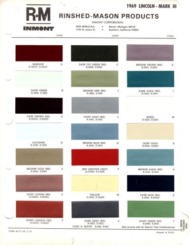 1969 lincoln continental mark iii 69 paint chips rinshed mason 3