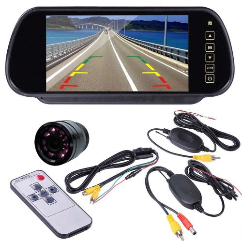 7&#034; lcd car rear view mirror monitor wireless night vision backup reverse camera