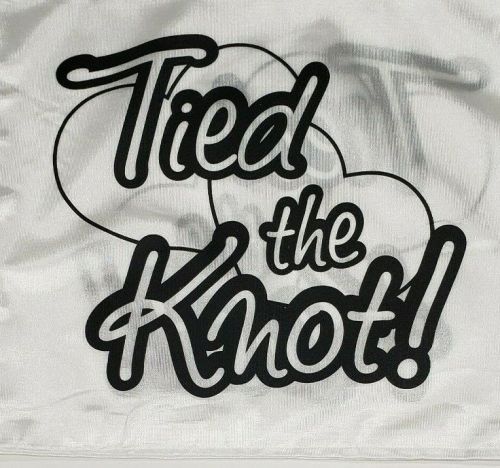 "tied the knot" car flag with window clip on pole holder wedding newlywed marry
