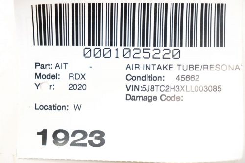 2020 ACURA RDX Air Intake Tube/resonator, US $800.00, image 6