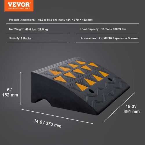 Vevor rubber curb ramp, 6" rise height 2 pack, heavy-duty 33069 h, black