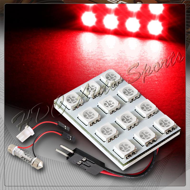 Universal t10 / festoon 12 smd led interior dome / map light bulb panel - red