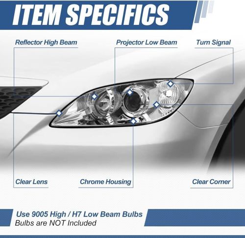 Chrome 2004-2009 For Mazda 3 Sedan Headlights Halogen Projector Headlamps LH+RH, US $240.00, image 2