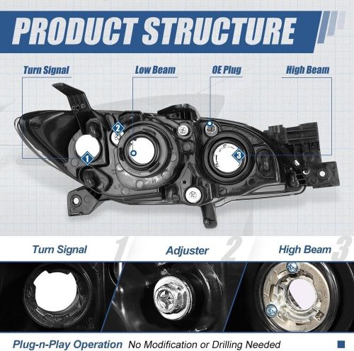 Chrome 2004-2009 For Mazda 3 Sedan Headlights Halogen Projector Headlamps LH+RH, US $240.00, image 4