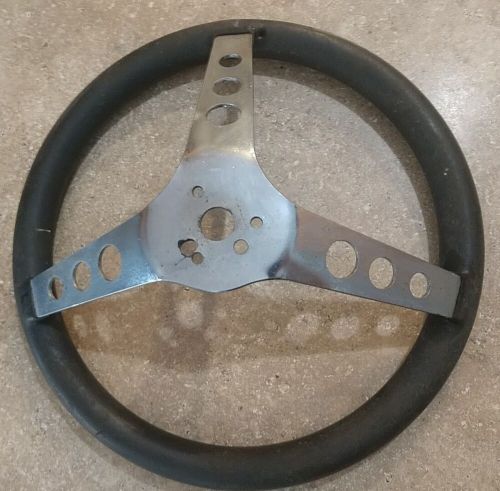 Vintage 13&#034; foam grip black + chrome steering wheel 3 spoke deep dish