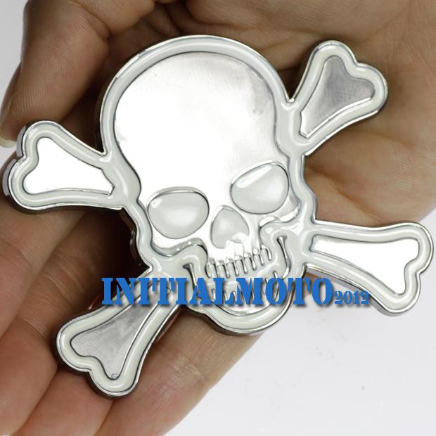 Chrome skull demon iron metal cross bone logo emblem badge decal sticker