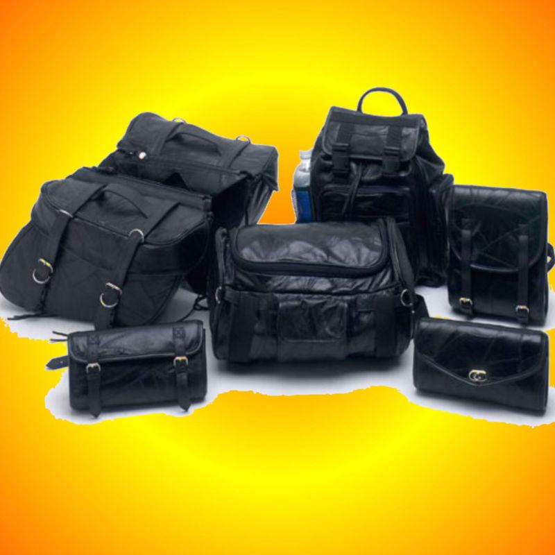 9 piece leather motorcycle biker bag luggage-fits most bikes-free s&h in us