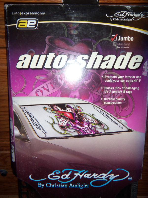 New love kills ed hardy auto and truck sun shade/screen jumbo size 27 x 67