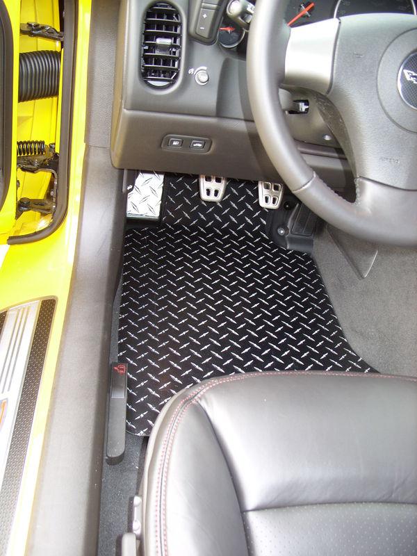 Corvette c5 c6  aluminum floor mats.  black with exposed metal/silver diamonds