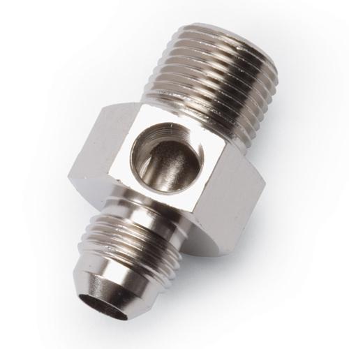 Russell 670081 an adapter fitting -8 an male to 3/8" npt male 1/8" port silver