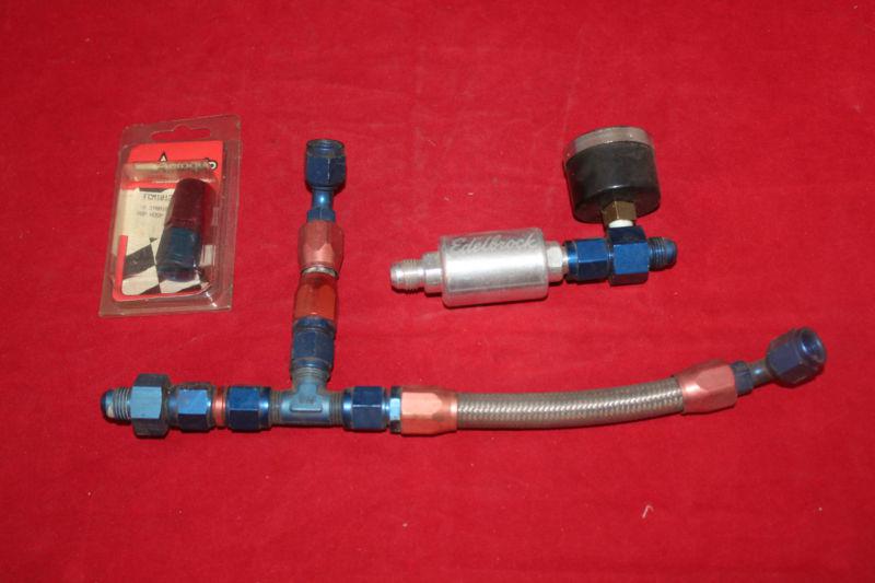 Edelbrock fuel filter, fuel line, attachments and guage lot - free shipping!