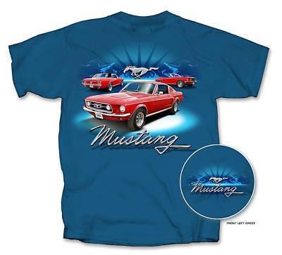 T-shirt: 1967-1968 mustang trio:  fstbk coupe conv blue get free usa shipping!