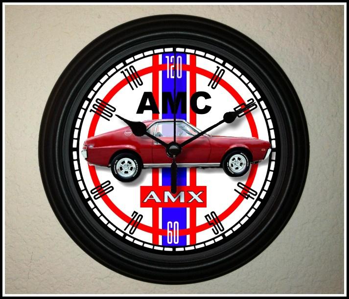 Red 1968 amc amx -muscle car- wall clock - fast-low shipping - have a peek