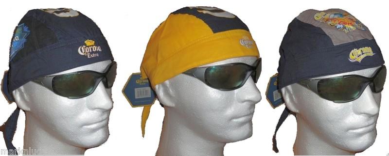 Lot of 3 corona beer skull caps du rags corona beer yellow blue gray nwt