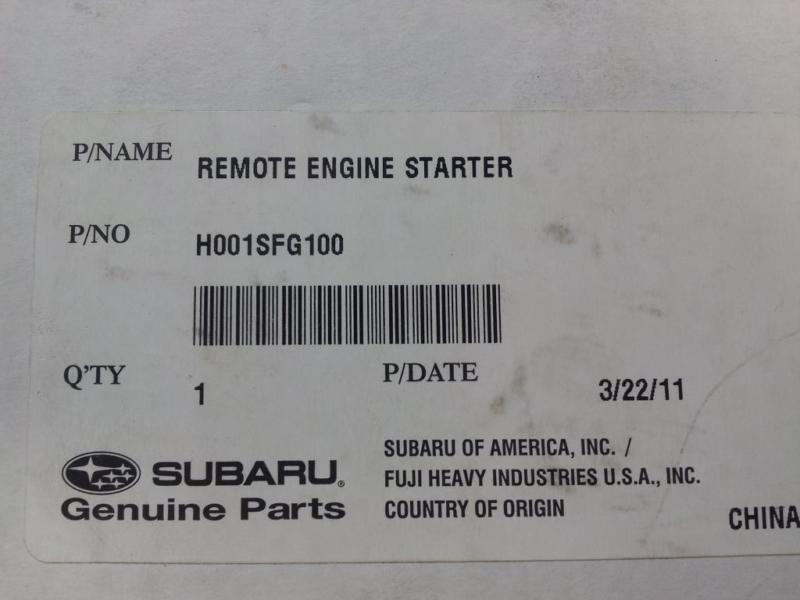 Subaru impreza remote starter - oem. new in box! part number:  h001sfg100