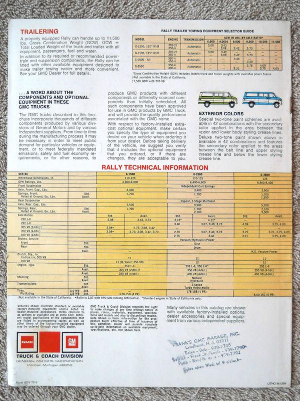 1978 GMC RALLY WAGONS Dealer Sales Brochure Catalog