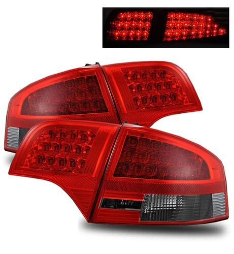 05-08 audi a4/s4/rs4 b7 euro red smoked smd led tail lights housings brake lamps