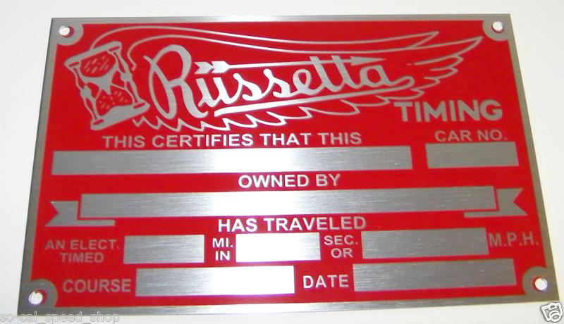 Large russetta timing tag hot rat rod gasser scta bonneville vtg style racing 