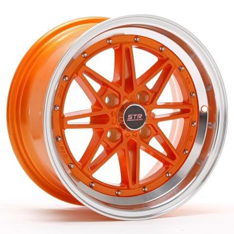17'' str 505 orange machined lip 17x9 4x100 +22 eg6 ek9 da dc2 e30 bmw 