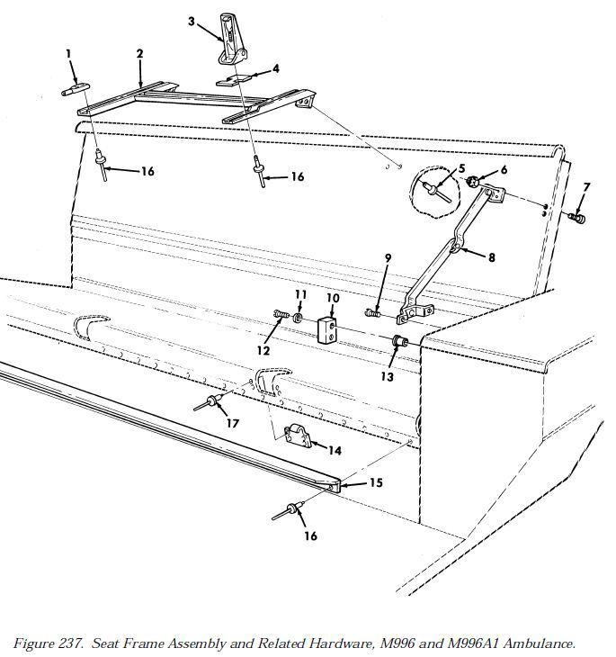 1 m996 and m996a1 back seat brace right hand lh-02 nos