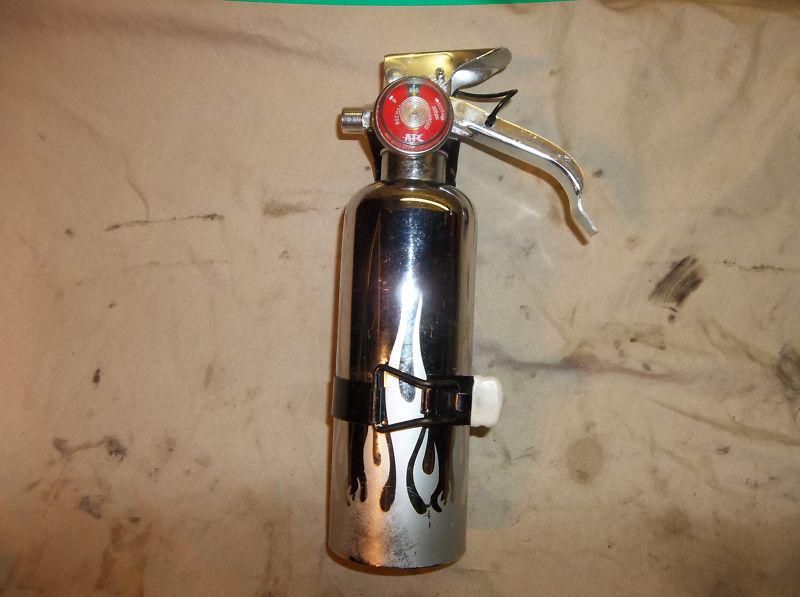 Custom chrome apc fire extinguisher with mount bracket, never used, flame etched