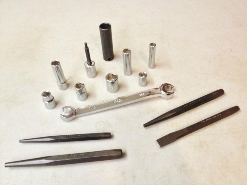 [new] mac tools 14 piece punches, sockets, flare nut wrench lot [all usa made]