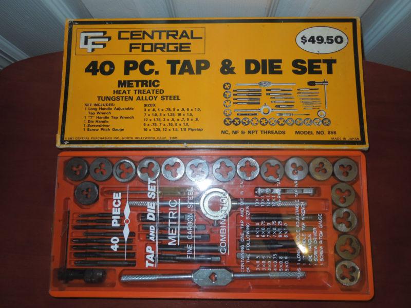 40 piece metric tap and die set, made in japan, 1980's, preowned, central forge