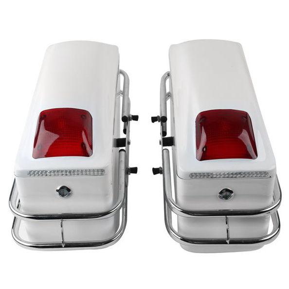 White MOTORCYCLE HARD SADDLEBAG TRUNK BAG LUGGAGE TAIL LIGHT CHROME RAIL BRACKET, US $55.58, image 6