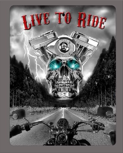 "live to ride" skull and motorcycle metal sign- 9"x12" - free shipping
