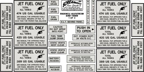 Rockwell gulfstream 690-1000 exterior placard kit