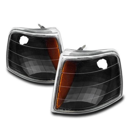 93-97 ford ranger front corner turn signal light black/amber left+right pair set