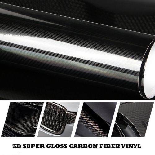 12&#034;x60&#034; 5d ultra shiny gloss glossy black carbon fiber vinyl wrap sticker decal