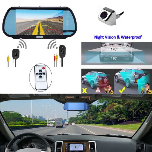 Wireless car rear view camera kit &amp; 7&#034; lcd monitor mirror night vision reversing