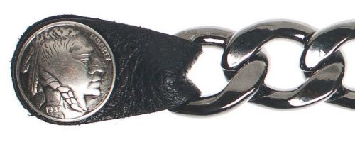 Premium indian head vest extender on black chrome/gunmetal chain made in usa