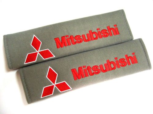 2pcs mtisubishi embroidered car seat belt shoulder cover pads grey