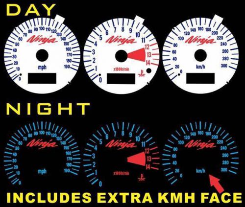 Kawasaki zx-9 r ninja 2000-2003 white face plasma glow gauges dials mph kmh