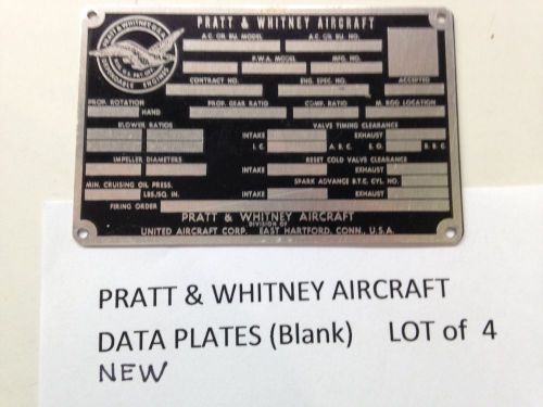 Pratt &amp; whitney aircraft data plates (blank), lot of 4, new