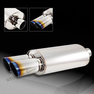 Universal 3" dual burnt slant tip stainless weld-on exhaust muffler 3" inlet