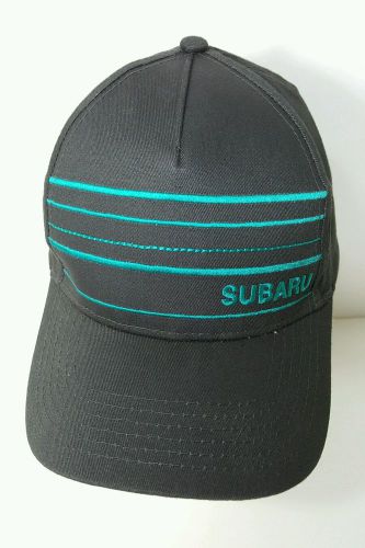 Subaru embroidered baseball cap hat charcoal gray teal blue striped logo
