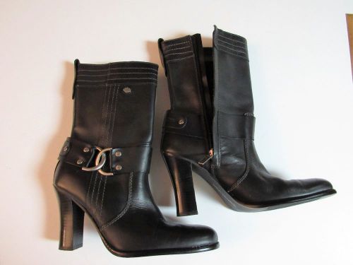 Womens black leather 3 1/2&#034; heel boot w/zipper harley-davidson sz 6  worn once!