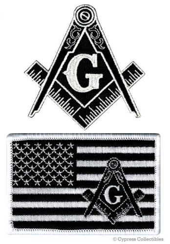 Lot two black freemason biker patch embroidered logo flag masonic compass mason